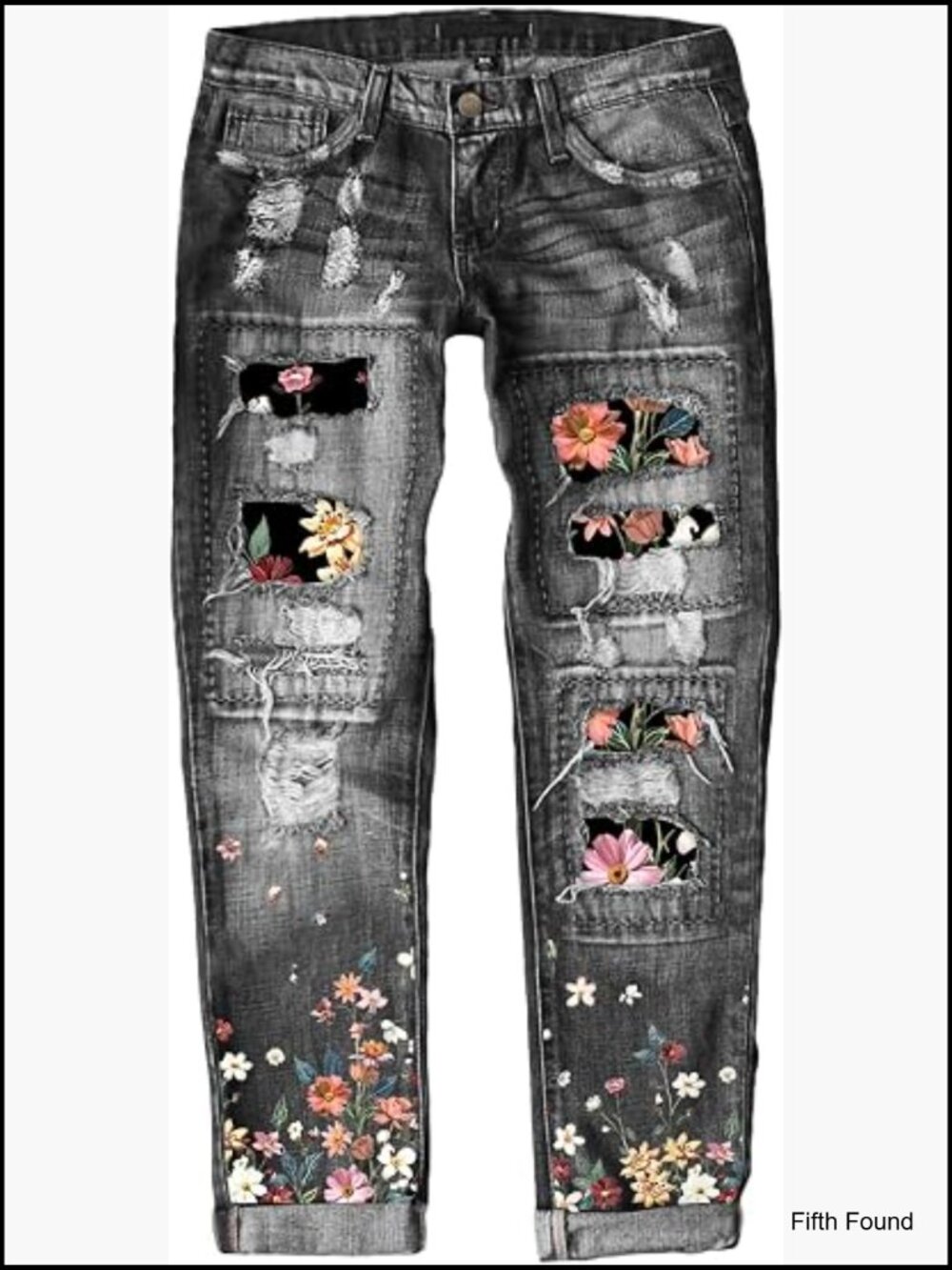 Women's Patchwork Boyfriend Skinny Distressed Denim Jeans